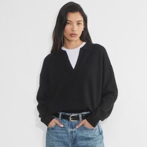Aritzia Wilfred Clara Sweater Black Merino Wool Polo size Medium